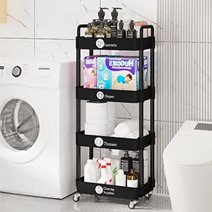 4 Tier Rolling Cart with Wheels, Utility Storage Carts,Black