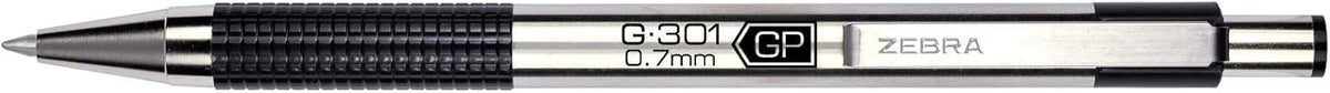 Zebra Pen G-301 Retractable Gel Pen, 0.7mm Medium Point, Stainless Steel Barrel, Textured Grip, 6