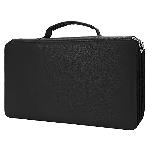 Vomgomfom 300 Slots Marker Case 4-Layer PU Leather, Handle, Solid Black