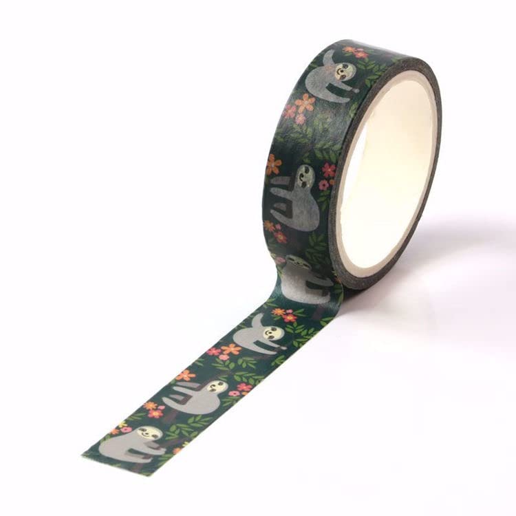 Cute Sloth Washi Tape,5/8" x 197 inches(15mm*5M) Cute Sloth Washi Tape, Masking Tape Craft Supplies