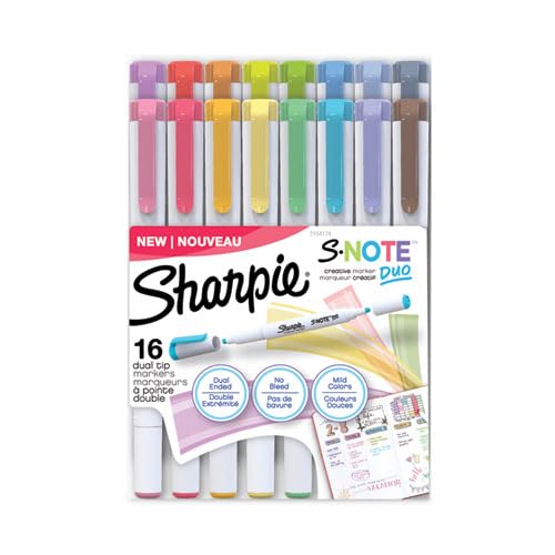 Sharpie S-Note Duo Dual-Tip Creative Highlighters, Assorted Mild Colors, No Bleed, Fine and Chisel
