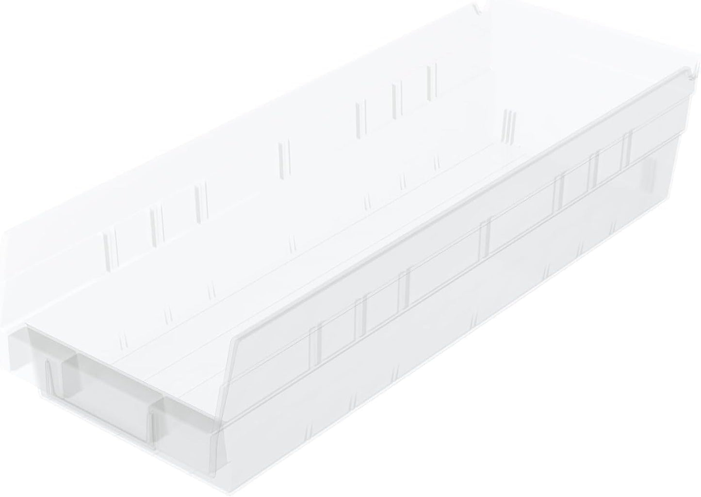 Akro-Mils 30138 Heavy Duty Plastic Shelf Bins, 18"x 6.5"x 4", Clear, 12-Pk