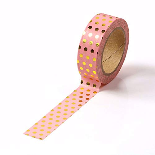 CIAIJE Pink Foil Dots Washi Tape, 5/8" x 393 in (15mm x 10m), Pink Foil Dots, Masking Tape for