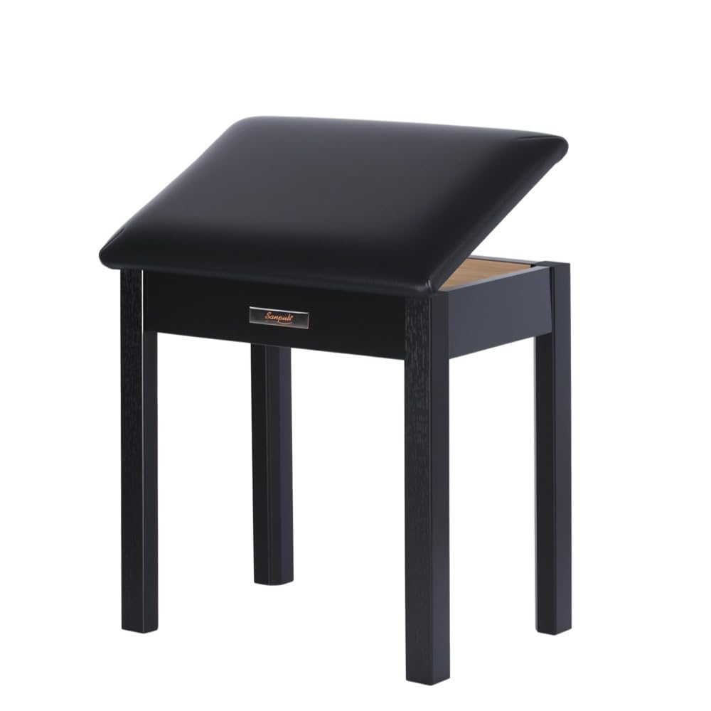 Sanpuli Solid Wood Piano Bench with Storage, Piano Stool and Padded Cushion, Keyboard Bench with
