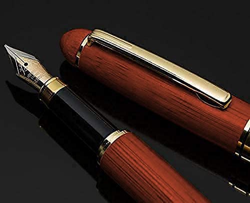 Dryden Designs Luxury Rosewood Fountain Pen with Ink Refill Converter and Gift Case - Smooth &