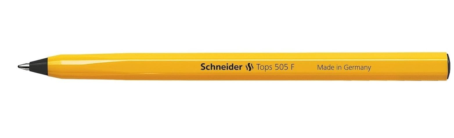 Schneider Tops 505 Ballpoint Pen with Clip Cap and Stainless Steel F Tip Black Pack of 50