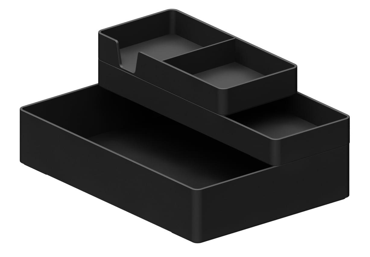 Amazon Basics Rectangular Plastic Desk Organizer Bundle, 3 Pieces with Half Accessory Tray, Small