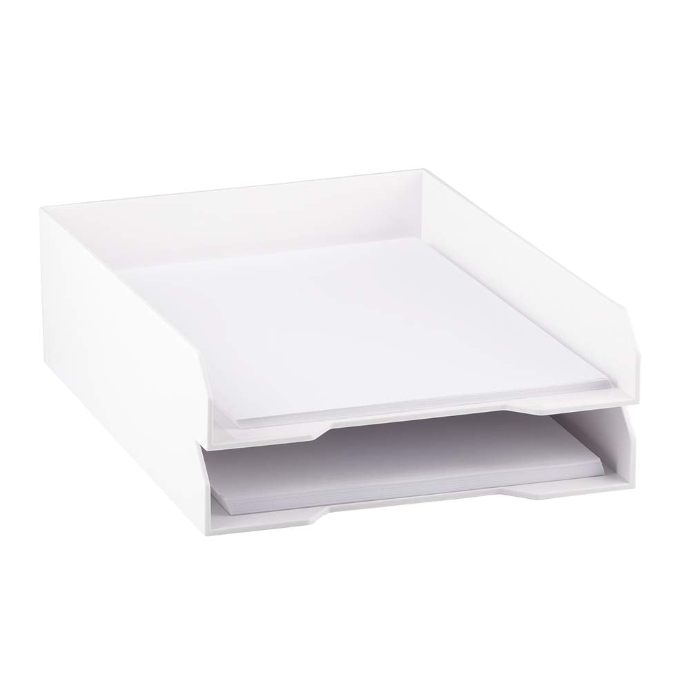 JAM PAPER Stackable Paper Trays - White - Desktop Document, Letter, & File Organizer Tray - Sold