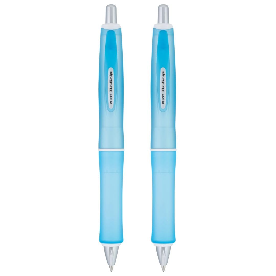 Pilot Dr. Grip Frosted Ballpoint Pen, Medium 1.0mm, Blue Barrel, 2-Pack