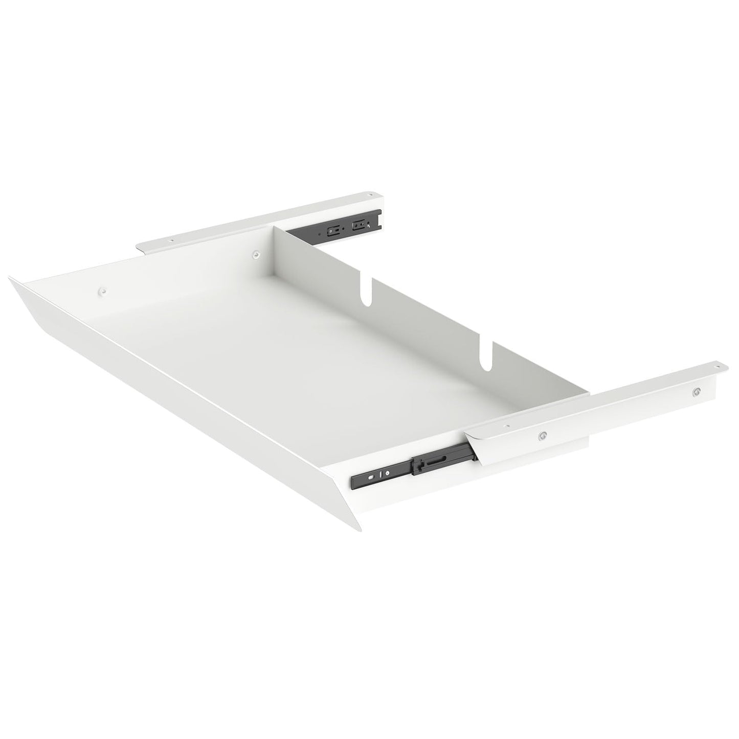 Gaxomo White Large Under Desk Mounted Sliding Drawer with 2 Cable Hole and 60 Degree Tilt Panel to