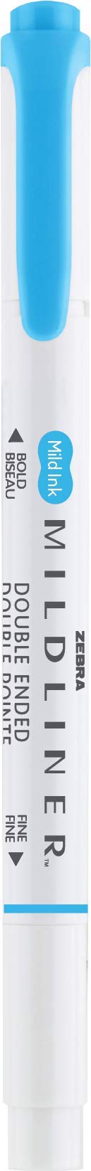 Zebra Pen MILDLINER No Bleed Highlighter, Cyan Color, Dual Tip, 12-Pack