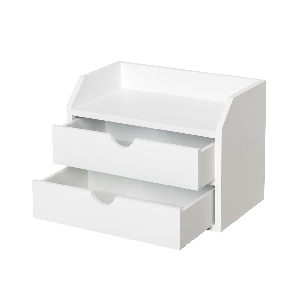 ROSE BLOOM White Wood Desk Organizer with 2 Drawers, Mini Cabinet with Storage Shelf for Tabletop