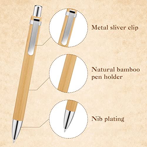 SATINIOR 200 Pcs Bamboo Pen Bulk Engraving Wooden Retractable Pen Ballpoint