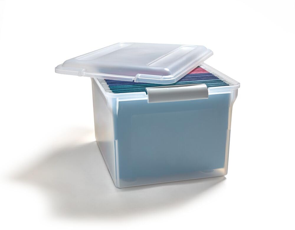 STAPLES Store & Slide Plastic File Box, Latching, Letter/Legal, 4/Ctn