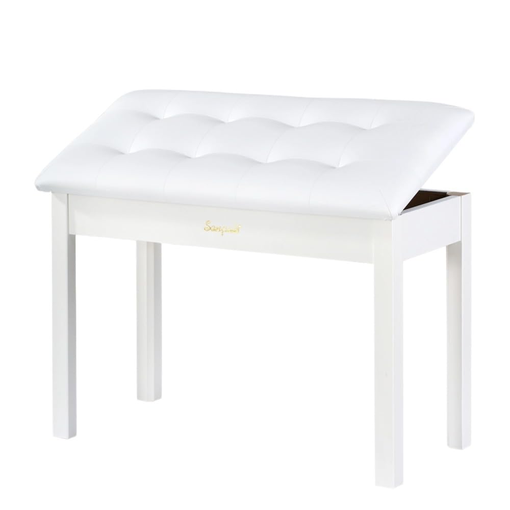 Sanpuli Solid Wood Duet Piano Bench with Storage, Piano Stool and Padded Cushion, Keyboard Bench