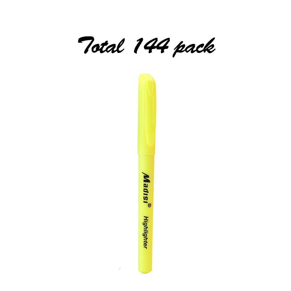 Madisi Highlighters Bulk, Chisel Tip, Fluorescent Yellow, 144-Count