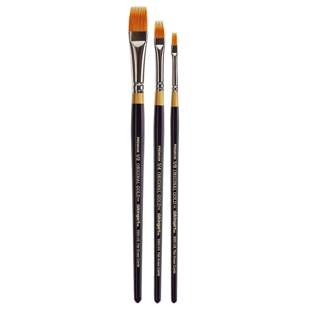 KINGART Original Gold 9120 Series, Golden Taklon Rake/Comb 3 Pc. Set