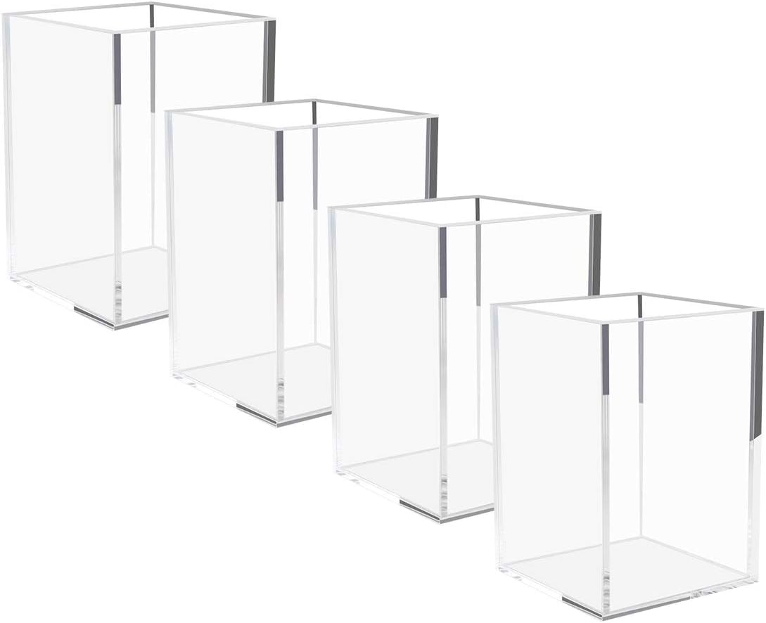 NIUBEE Acrylic Pen Holder for Desk, Clear Pencil Cup Organizer 4 Packs