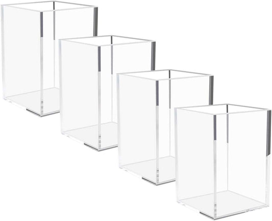 NIUBEE Acrylic Pen Holder for Desk, Clear Pencil Cup Organizer 4 Packs