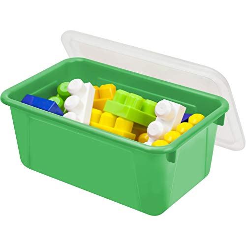 Storex Small Cubby Bins – Plastic Storage Containers for Classroom with Non-Snap Lid, 12.2 x 7.8 x