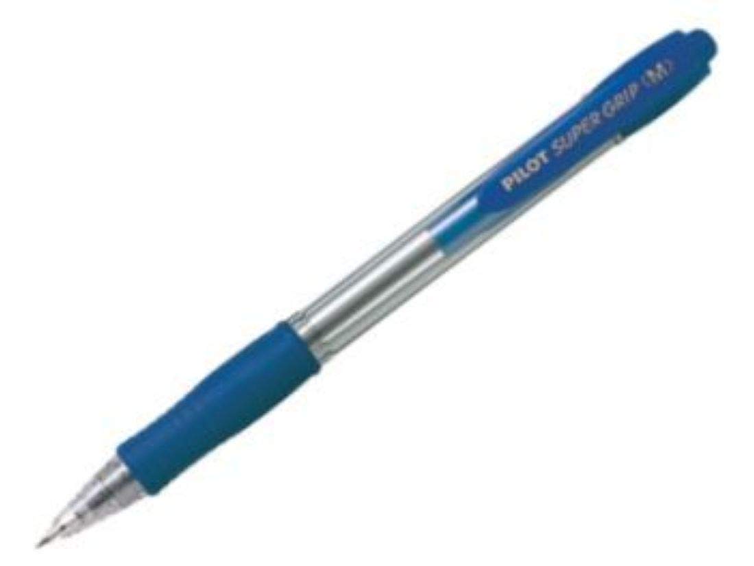 PILOT Super Grip Pack of 12 Refillable Ballpoint Pen Medium Retractable Blue Ink Plastic Body + Grip