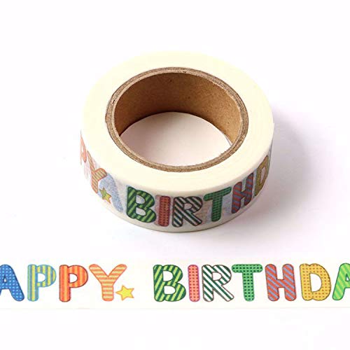 CIAIJE Happy Birthday Washi Tape, 5/8" x 393" (15mm x 10M), Masking Tape for Crafts & Scrapbooking