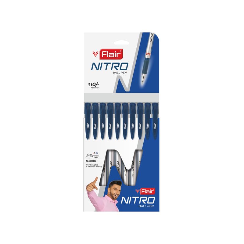 FLAIR Nitro 0.7mm Ball Pen Wallet Pack | Silky Low Viscosity Writing System for Effortless &