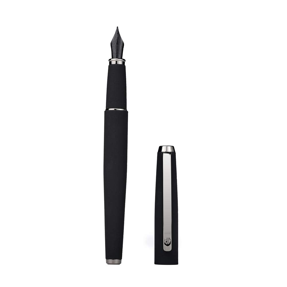 Hongdian 517D Matte Black Fountain Pen Medium Nib, Warrior Series Classic Design with Converter and
