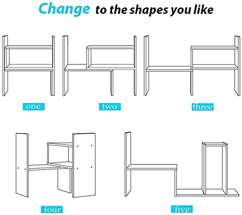 Sorfity Desktop Bookshelf Desk Storage Organizer Adjustable Wood Desktop Display Shelf Rack Counter