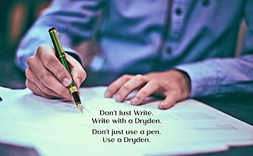 Dryden Designs Fountain Pen. Medium Nib Premium Box | 6 Ink Cartridges Included (Emerald Green)