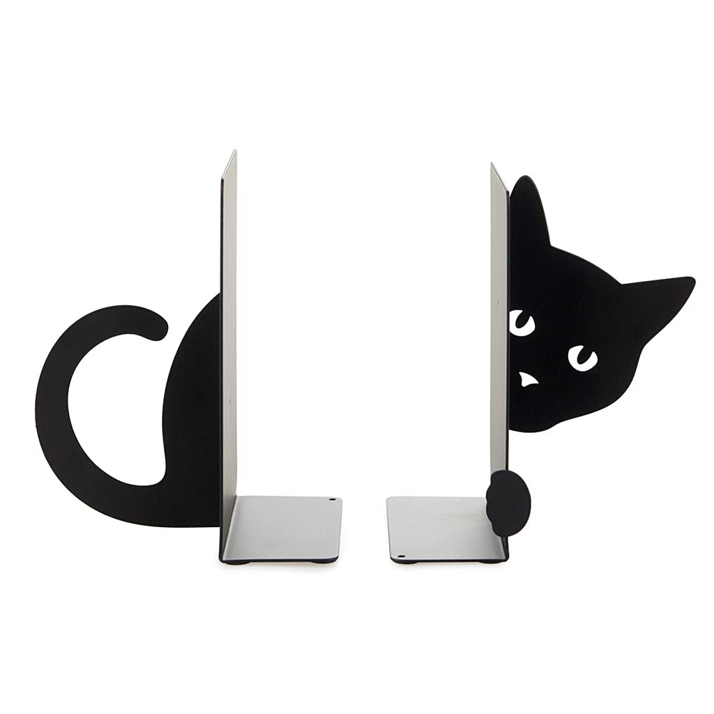 Balvi Hidden Cat Bookend – Black Metal Book Holder for Shelves – Decorative and Functional Book