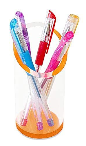 OfficeGoods Acrylic Pen Holder, 5.25” H x 2.5” W, Neon Tangerine