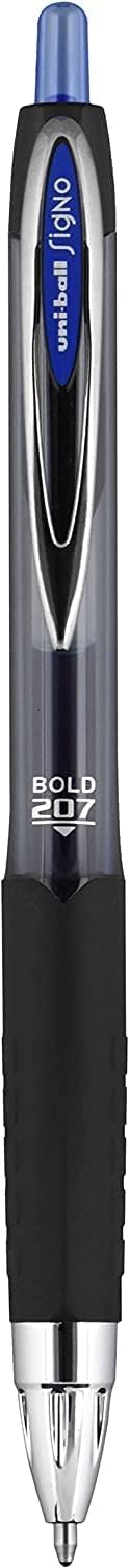 Uni-Ball Signo 207 Retractable Gel Pens, Bold Point, 1.0mm, Black & Blue Ink, 12 Pack (6 Black, 6