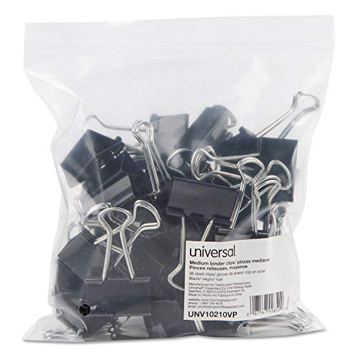 Universal Medium Binder Clips, Steel Wire, 5/8" Cap, 1-1/4" Wide, Black/Silver, 12/Pack, 36 Total