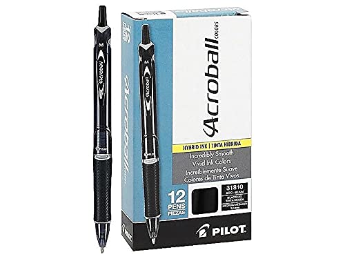 PILOT Acroball Colors Advanced Ink Ball Point Pens, 1.0mm, Black, 12-Pack