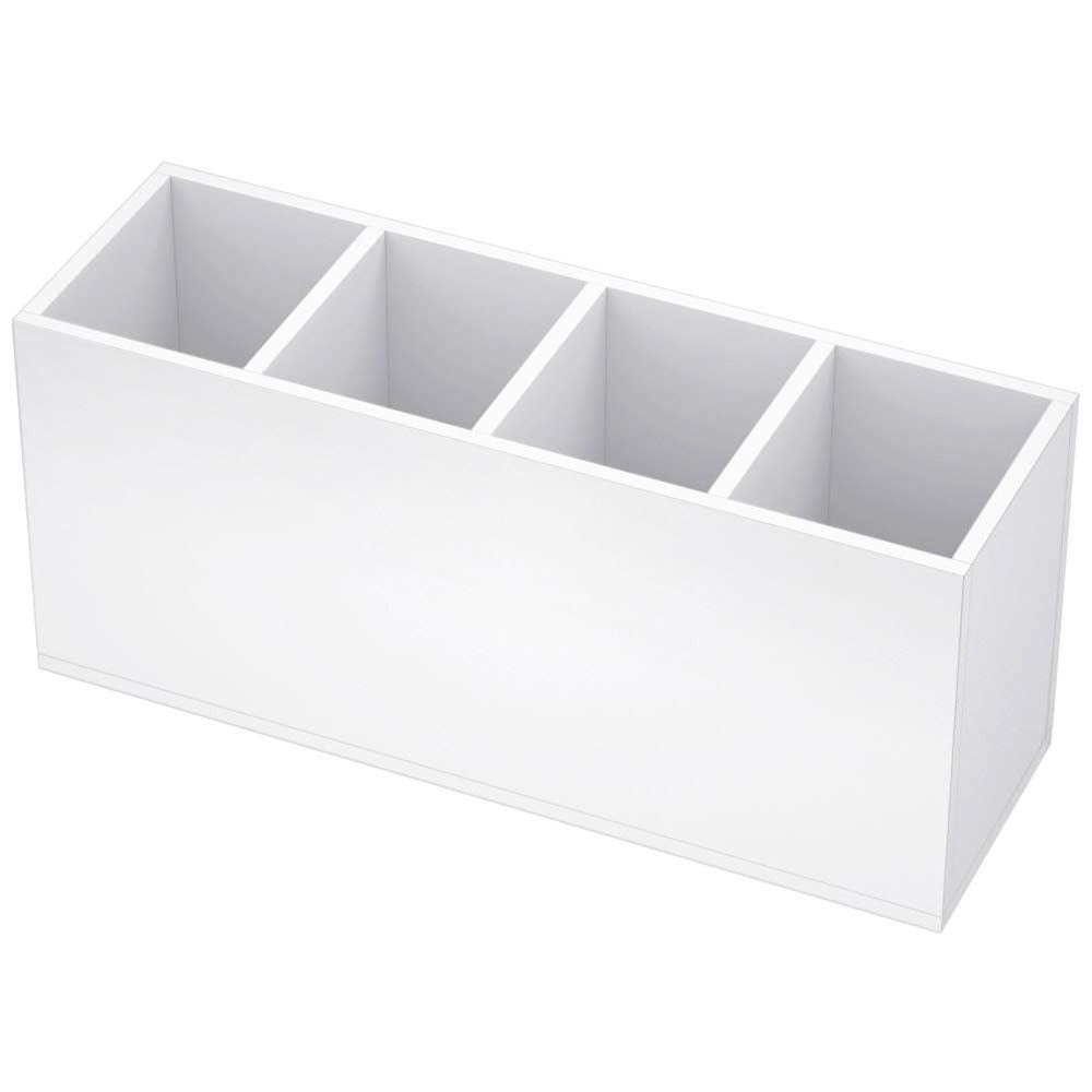 NIUBEE Acrylic Pen Holder 4 Compartments, White Pencil Organizer Cup for Countertop Desk Accessory