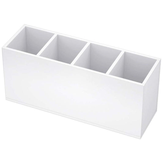 NIUBEE Acrylic Pen Holder 4 Compartments, White Pencil Organizer Cup for Countertop Desk Accessory