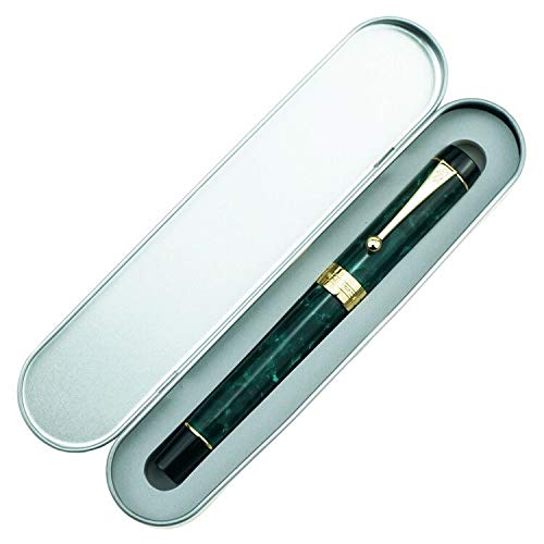 Jinhao 100 Classic Fountain Pen Green Celluloid, Medium Nib with Converter and Pen Case Set
