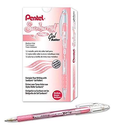 Pentel Sunburst Metallic Gel Pen, 0.8mm Tip Writes 0.4mm Line, Pink/Transparent Barrel Pink Ink