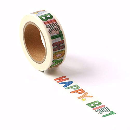 CIAIJE Happy Birthday Washi Tape, 5/8" x 393" (15mm x 10M), Masking Tape for Crafts & Scrapbooking