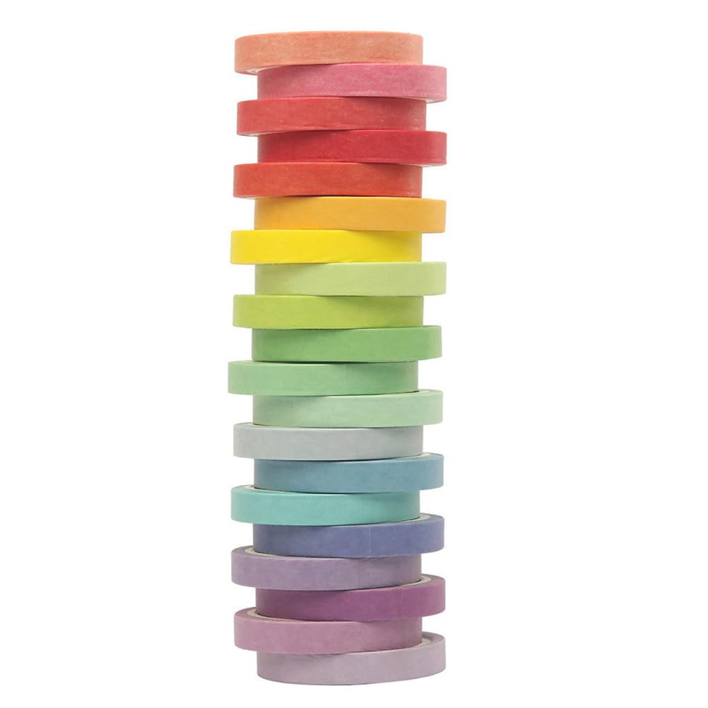 Maartla 20 Rolls Washi Tape Set, Rainbow Washi Tape Colorful Masking Tape 7.5mm Wide, Thin