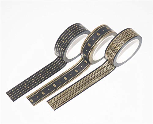 YUBBAEX 10 Rolls Washi Tape Set Black Gold Foil Print Decorative Tapes for Arts, DIY Crafts, Bullet