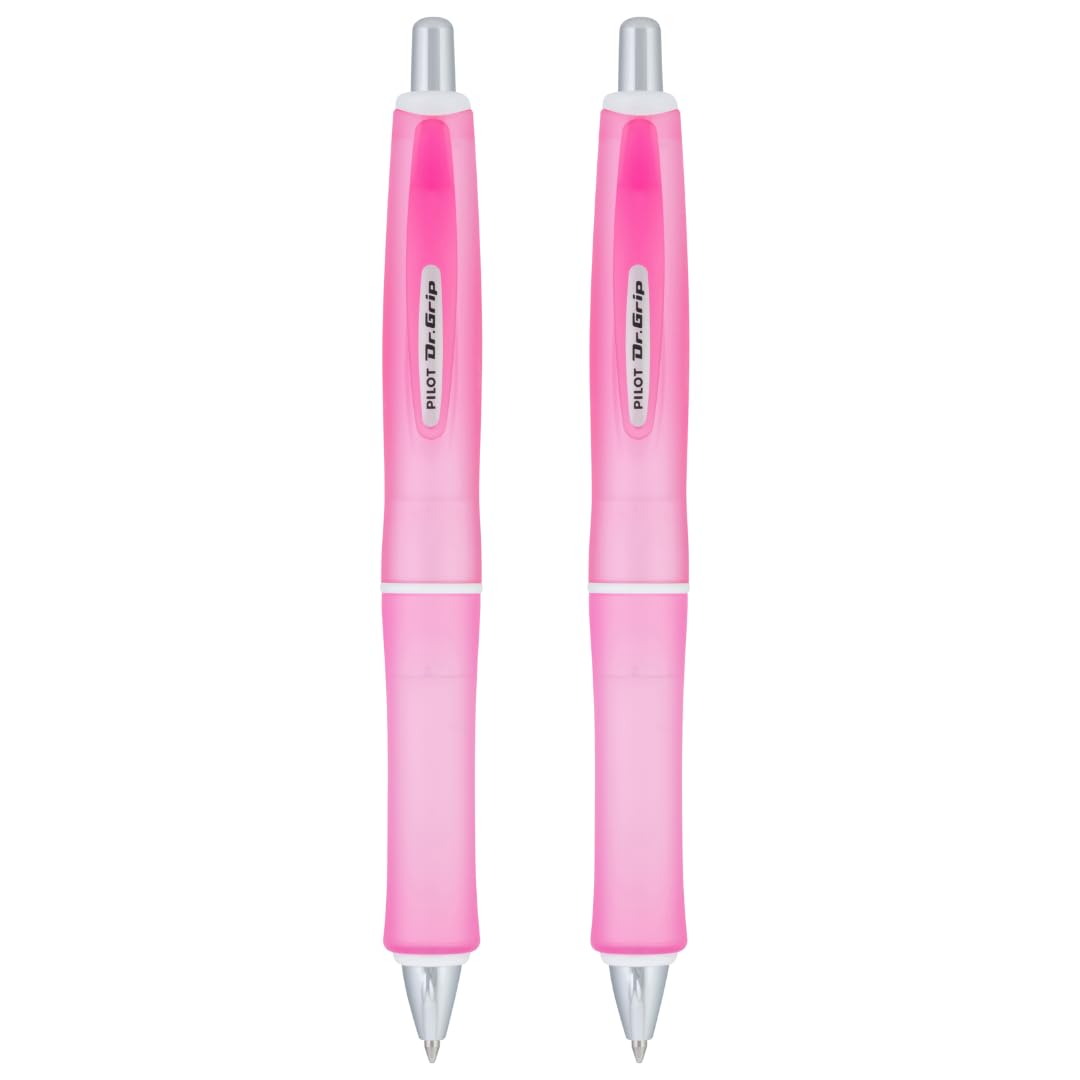 Pilot Dr. Grip Frosted Ballpoint Pen, Medium 1.0mm, Pink Barrel, 2-Pack
