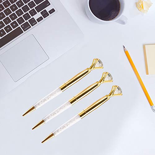 U Scinan 3Pcs Big Diamond Pen Crystal Metal Ballpoint Pens 0.5mm Black Ink Advertising Gif Pen