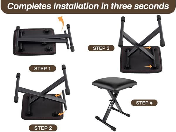 AODSK Keyboard Bench X-Style Cushion Padded,Piano Bench Adjustable Collapsible Stool Chair
