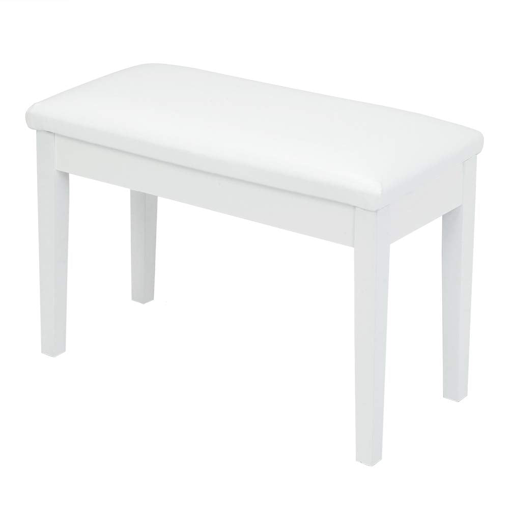 Bonnlo White Duet Piano Bench with Storage, Wooden Padded Seat