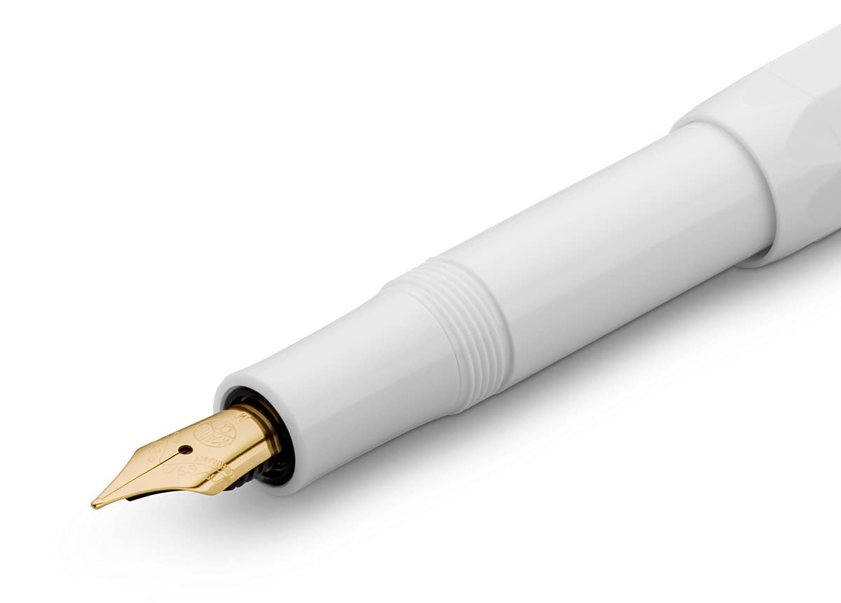 Kaweco CLASSIC SPORT Fountain Pen White with 23 Carat Gold-Plated Steel Nib and Iridium Tip for Ink