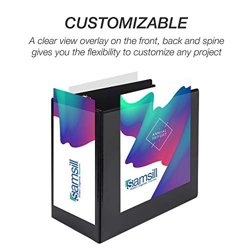 Samsill Durable 6 inch 3 Ring Binder, Locking D Ring Binder, Customizable Clear View Cover, Black