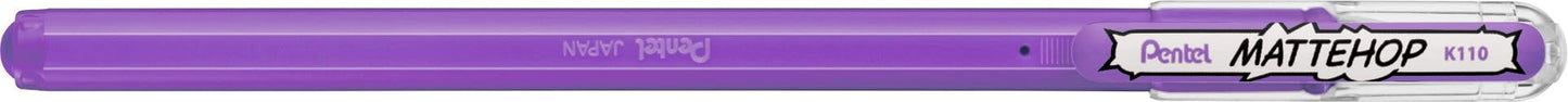 Pentel Mattehop K110V 1.0mm High Density Matte Finish Gel Rollerball Pen - Light Purple (Pack of 12)
