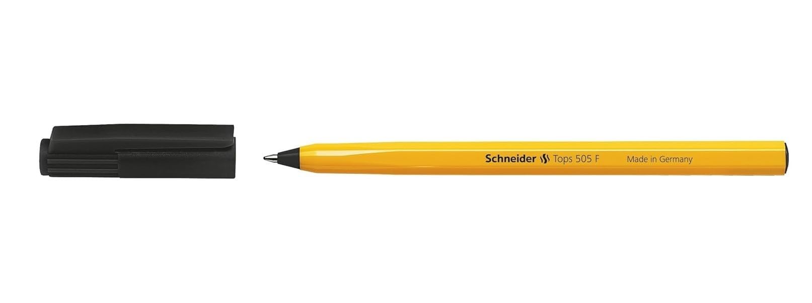 Schneider Tops 505 Ballpoint Pen with Clip Cap and Stainless Steel F Tip Black Pack of 50